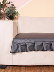 Leatherite Sofa Slip Cover Protector with Frill, Dark Grey